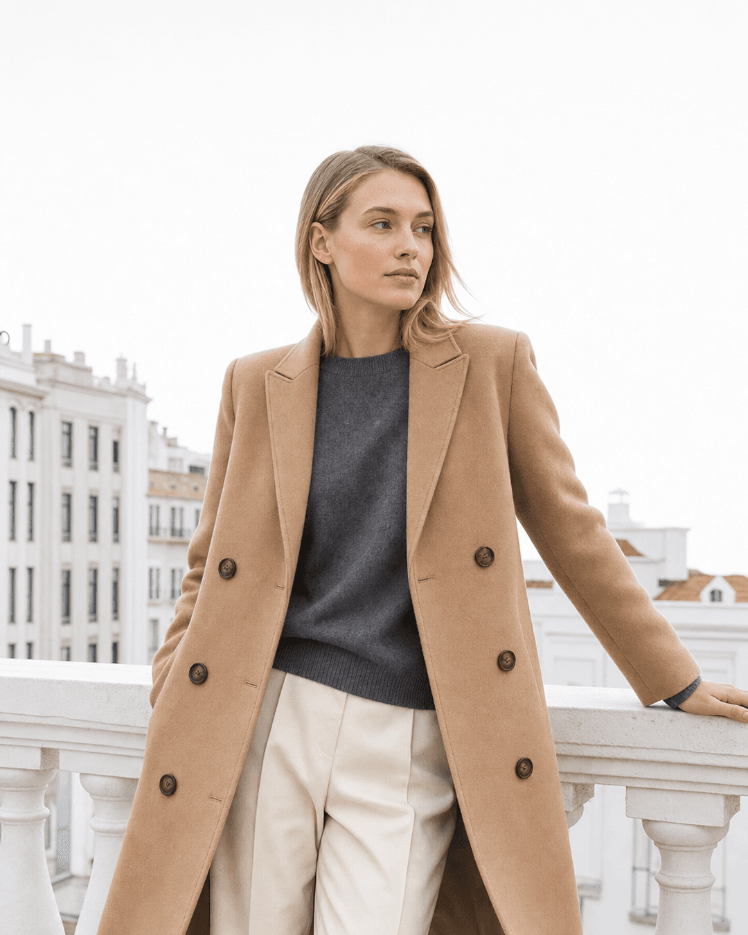 Look urbano premium: abrigo en terraza