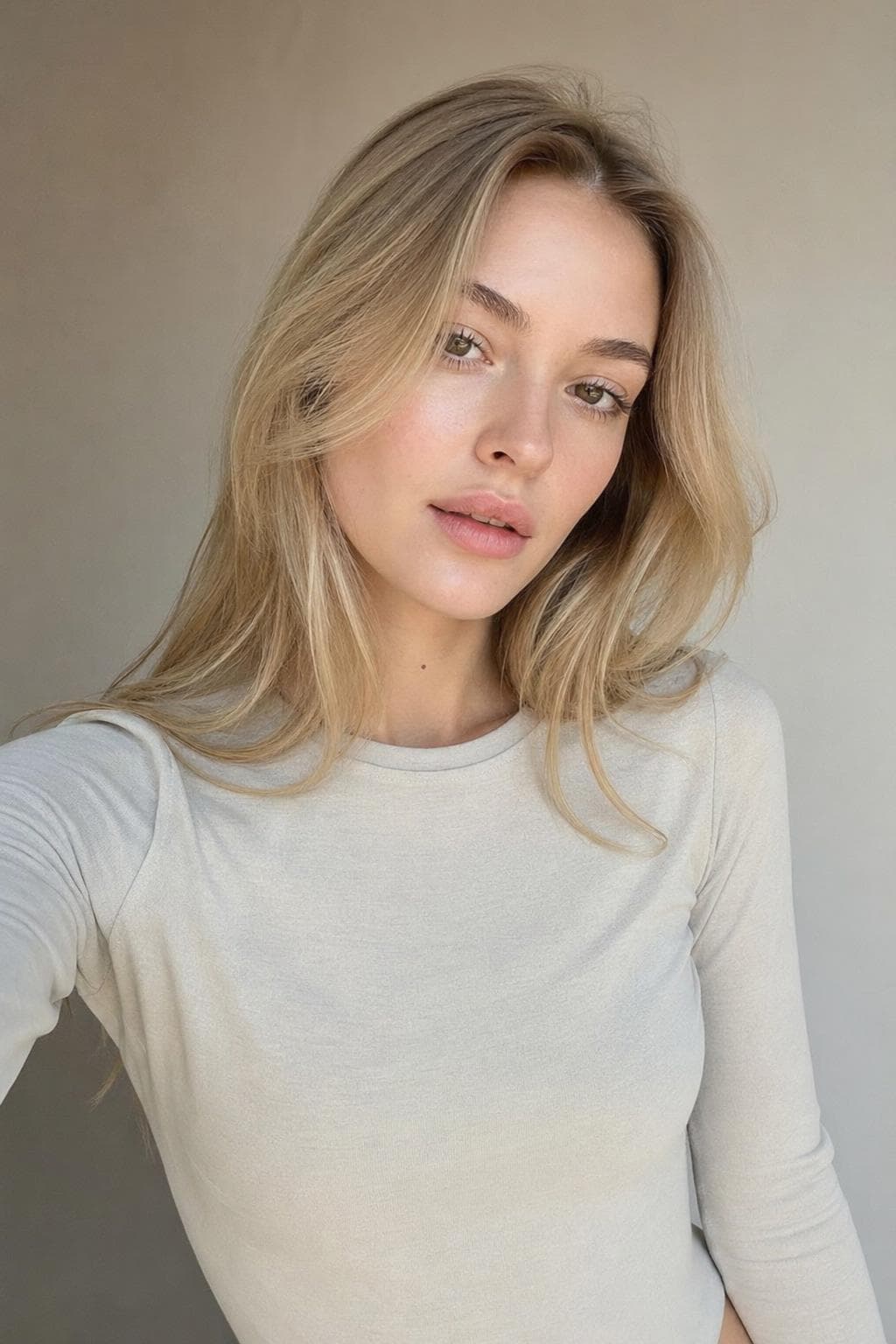 Modelo mujer rubia, look editorial